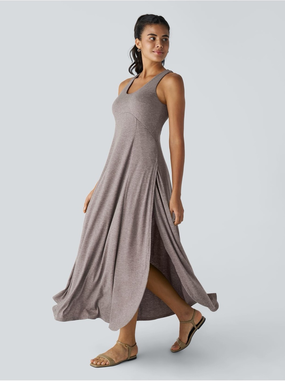 Halara Sleeveless V-Neck Tea Color Maxi Dress With Side Slits - Size S - Picture 1 of 9